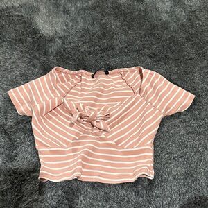 SHEIN Pink and White Striped Tie-Front Top